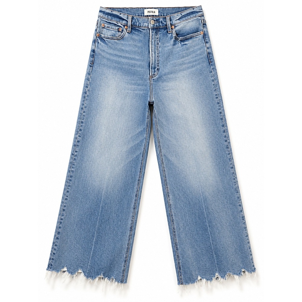 Pistola Women's Size 31 Light Wash High Rise Wide Leg Cropped Jeans Raw Hem